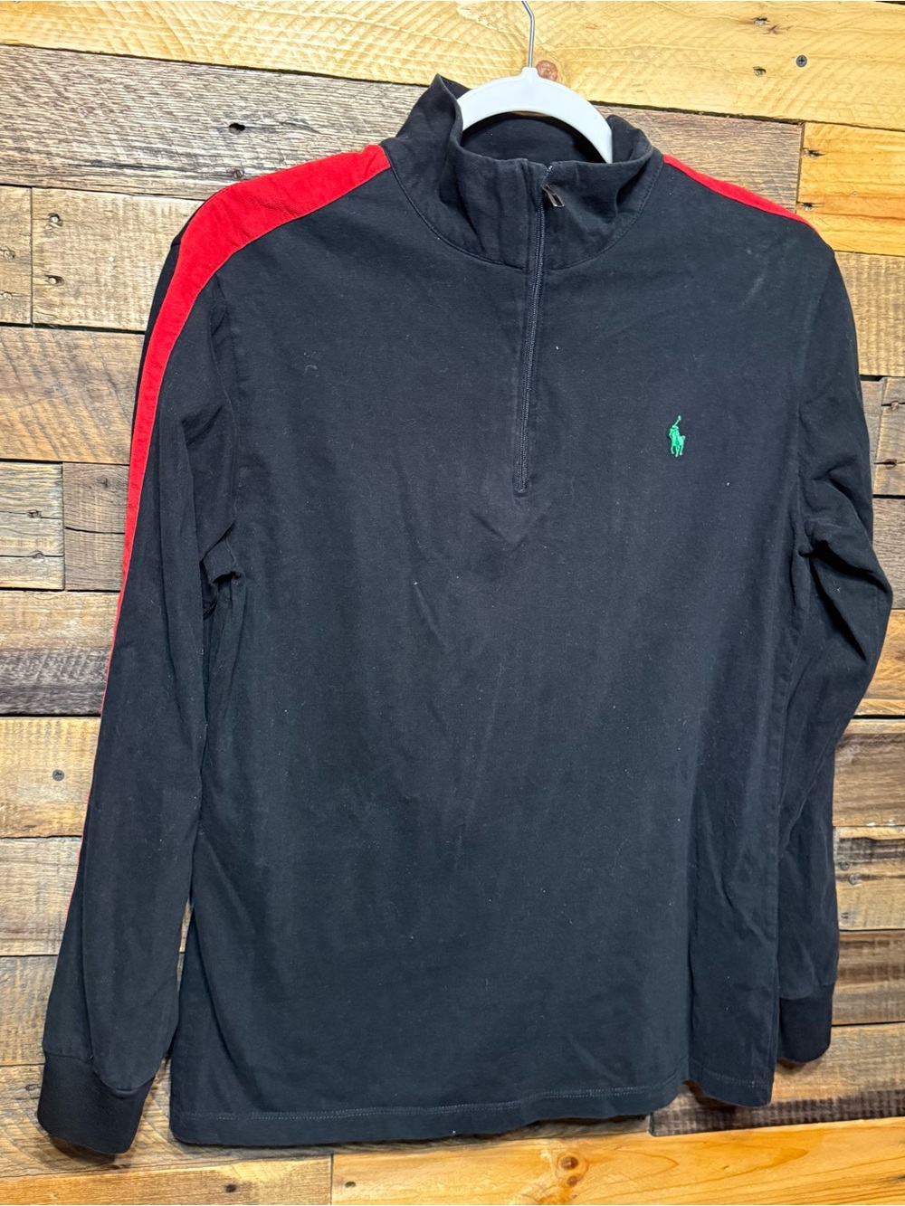 Polo Ralph Lauren Boys XL 18-20 Black Red Green Pony 1/4 Zip Long Sleeve Top